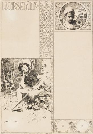 Koloman Moser, Probedruck zur Illustration "Liebesglück", 1895, Lithografie, Blattmaße: 25,2 ×  ...