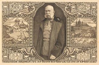 Koloman Moser, Postkarte "60. Regierungsjubiläum Kaiser Franz Joseph I.", 1908, Stahlstich, Bla ...