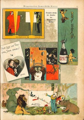 Koloman Moser, Illustration "Redaktion Prosit", 1897, Buchdruck in Farbe, Blattmaße: 28,5 × 20, ...