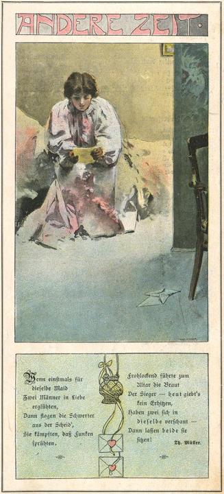 Koloman Moser, Illustration "Andere Zeit" von Th. Müller, 1897, Buchdruck in Farbe, Blattmaße:  ...