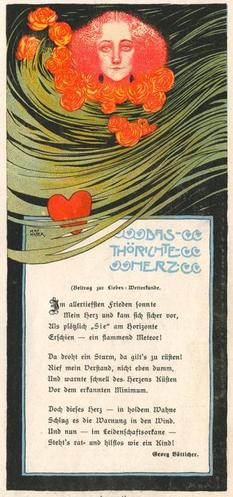 Koloman Moser, IIlustration "Das thörichte Herz" von Georg Bötticher, 1897, Buchdruck in Farbe, ...