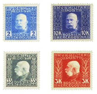 Koloman Moser, Briefmarke "K. u. K. Militärpost Bosnien-Herzegowina", 1912, Buchdruck in Farbe, ...
