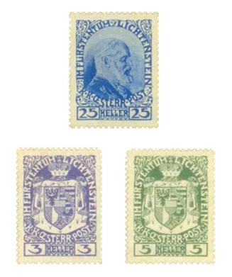 Koloman Moser, Briefmarke "Fürstentum Liechtenstein" (2. Ausgabe), 1917, Buchdruck in Farbe, Bl ...