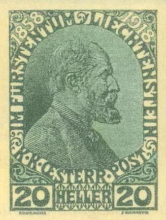 Koloman Moser, Briefmarke "60. Regierungsjubiläum Fürst Johann II. von Liechtenstein" (3. Ausga ...