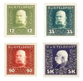 Koloman Moser, Briefmarke "K. u. K. Österreichische Feldpost", 1915, Buchdruck in Farbe, Privat ...