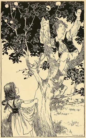 Koloman Moser, Illustration "Äpfelernte", 1896, Buchdruck, Blattmaße: 19,5 × 14 cm, Österreichi ...
