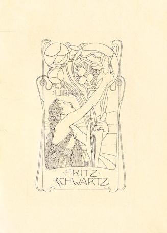 Koloman Moser, Exlibris Fritz Schwartz, 1900, Klischee, Blattmaße: 12,5 x 9,1 cm, Österreichisc ...