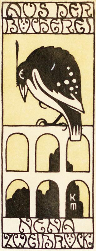 Koloman Moser, Exlibris Nena Zweibrück, 1905, Klischee, Blattmaße: 8,2 x 3,2 cm, Österreichisch ...