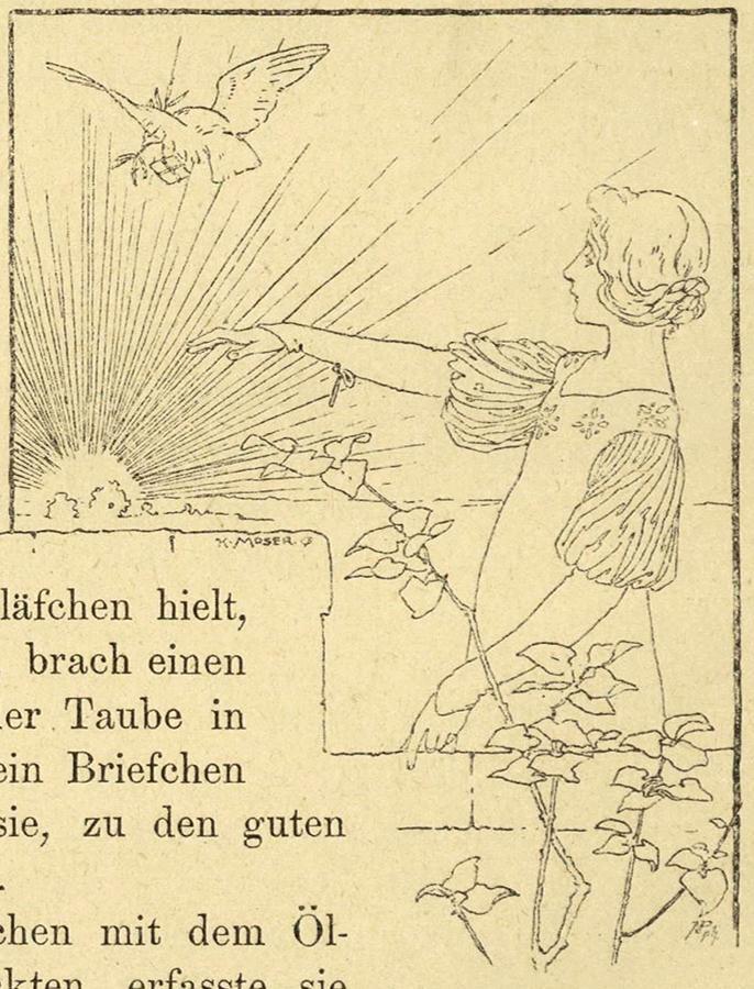 Koloman Moser, Illustration "Prinzessin Humanitas" von Bertha Katscher, 1895, Buchdruck, Blattm ...