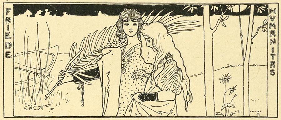 Koloman Moser, Illustration "Prinzessin Humanitas" von Bertha Katscher, 1895, Buchdruck, Blattm ...