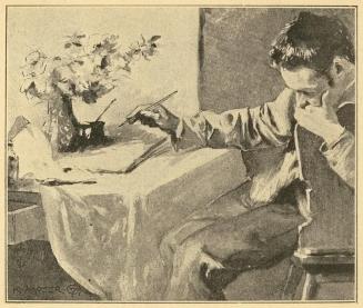 Koloman Moser, Illustration "Der kranke Vater", 1895, Buchdruck, Blattmaße: 19,5 × 14 cm, Öster ...