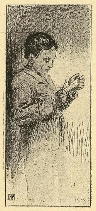 Koloman Moser, Illustration "Karls Schlittschuhe" von Anton Weiss, 1895, Buchdruck, Blattmaße:  ...