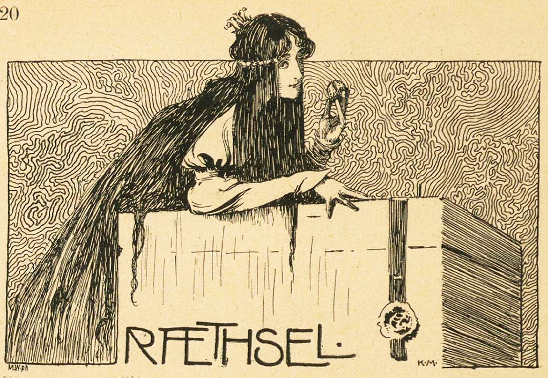 Koloman Moser, Illustration "Raethsel", 1896, Buchdruck, Blattmaße: 19,5 × 14 cm, Österreichisc ...