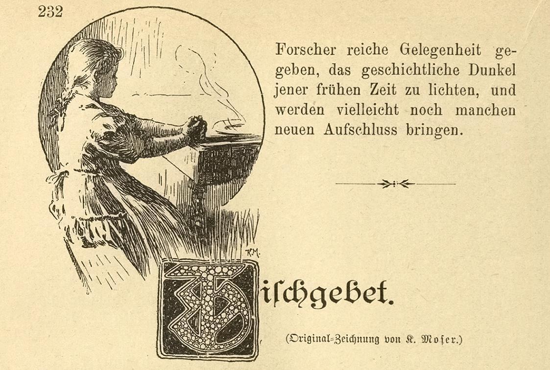 Koloman Moser, Illustration "Tischgebet" von Hans Fraungruber, 1897, Buchdruck, Blattmaße: 19,5 ...