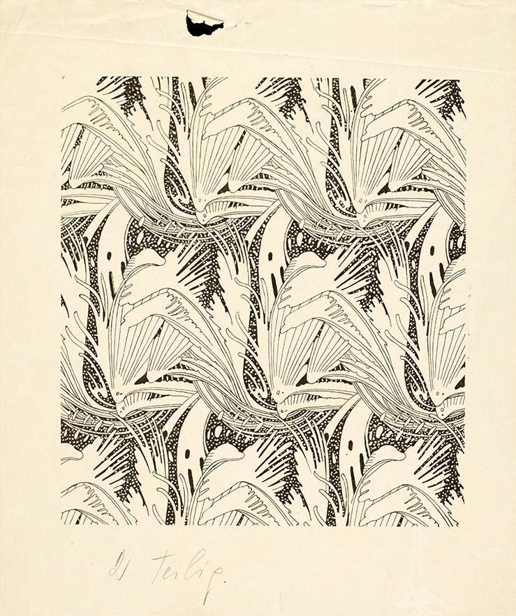 Koloman Moser, Flächenmuster "Wunschhütlein", 1899, Druck, Blattmaße: 26,2 × 22,2 cm, Backhause ...