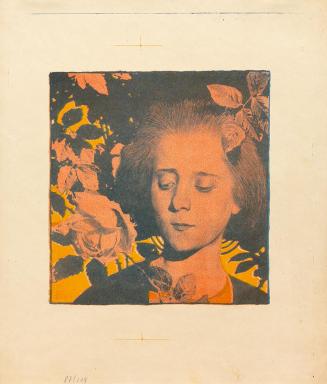 Koloman Moser, Probedruck Mädchen in Rosen, Beilage zur Gründerausgabe, 1898, Farblithografie,  ...