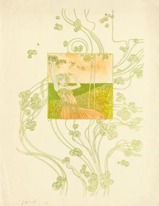 Koloman Moser, Weibliche Allegorie, um 1900, Farblithografie und Aquarell auf Papier, Blattmaße ...