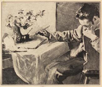 Koloman Moser, Probedruck Illustration "Der kranke Vater", 1895, Buchdruck, kaschiert auf Karto ...