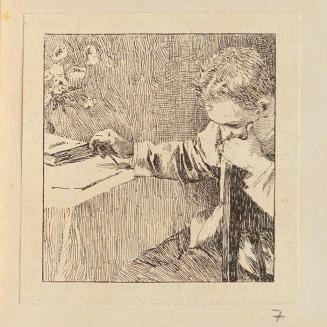 Koloman Moser, Probedruck Illustration "Der kranke Vater", 1895, Klischee auf Papier, kaschiert ...