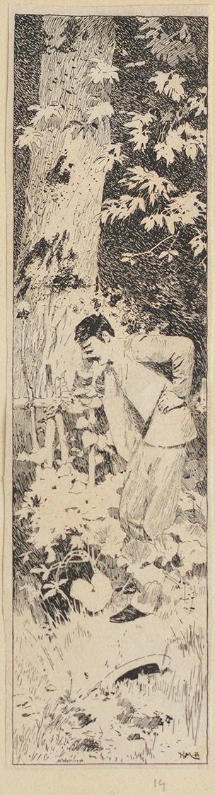 Koloman Moser, Probedruck für eine Illustration, 1894, Buchdruck auf Transparentpapier, kaschie ...