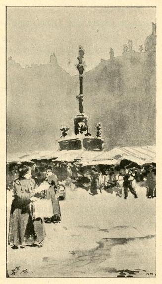 Koloman Moser, Illustration "Der Weihnachtsmarkt am Hof", 1897, Buchdruck, Blattmaße: 13,5 × 8, ...