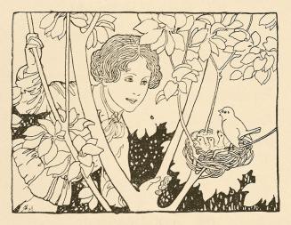 Koloman Moser, Illustration "Knabe und Vogel", 1899, Buchdruck, Blattmaße: 20 × 13 cm, Wien Mus ...