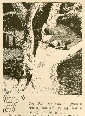 Koloman Moser, Illustration "Der Bär und die Bienen", 1899, Buchdruck, Blattmaße: 20 × 13 cm, W ...