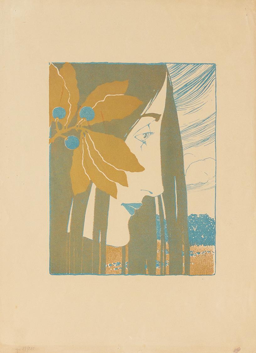 Koloman Moser, Probedruck Ein decorativer Fleck in "Roth und Grün", 1898, Farblithografie mit G ...