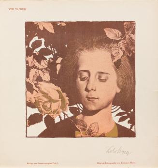 Koloman Moser, Mädchen in Rosen, Beilage zur Gründerausgabe, 1898, Farblithografie mit Goldfarb ...