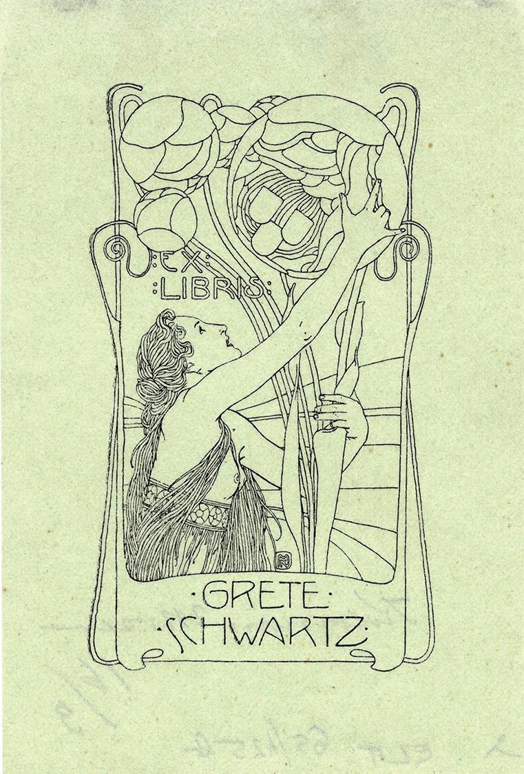 Koloman Moser, Exlibris Grete Schwartz, 1900, Klischee, Blattmaße: 10,7 × 7,3 cm, Iparművészeti ...
