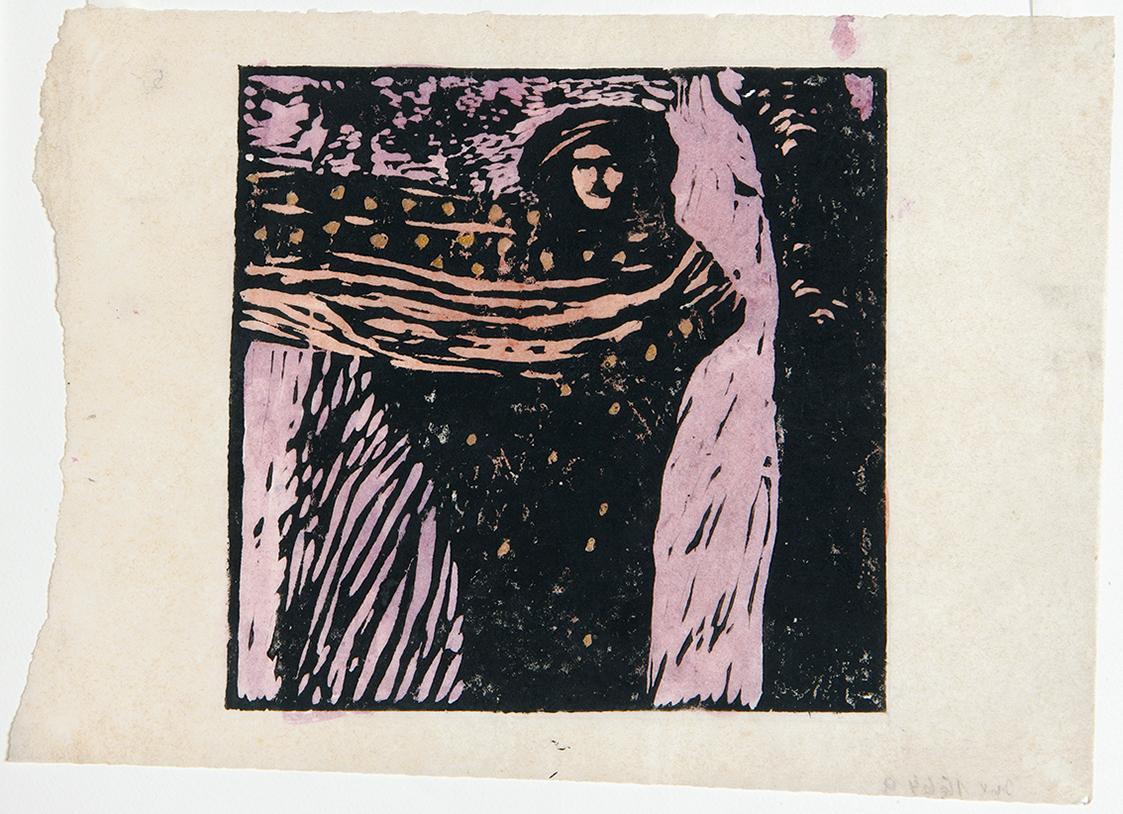 Koloman Moser, Einsamkeit, 1902, Holzschnitt und Aquarell auf Papier, Blattmaße: 18 × 24 cm, Le ...