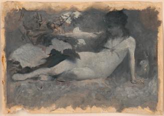 Koloman Moser, Liegender Frauenakt in grau, um 1895, Öl auf Papier, 24 × 34,7 cm, MAK - Österre ...
