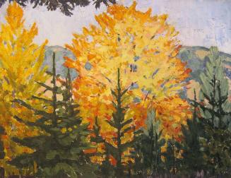 Koloman Moser, Herbstwald, um 1912, Öl auf Leinwand, 50,5 × 65 cm, Privatbesitz, Wien