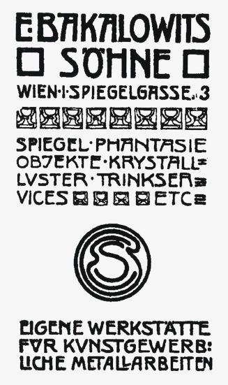Koloman Moser, Logo der Glasfabrikation Bakalowits & Söhne, 1912, Buchdruck, Blattmaße: 21 × 9  ...