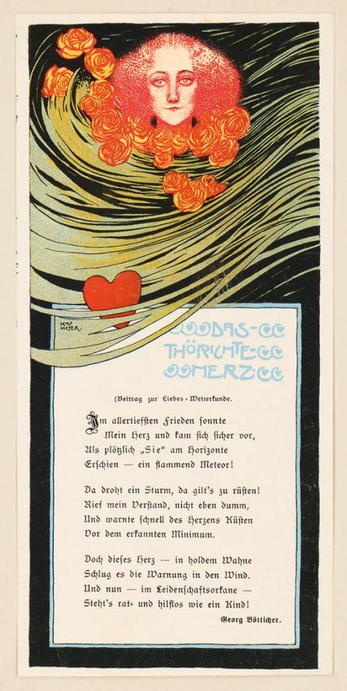 Koloman Moser, Probedruck zur IIlustration "Das thörichte Herz" von Georg Bötticher, 1897, Stri ...