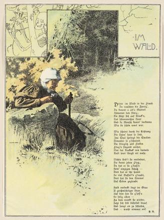 Koloman Moser, Probedruck zur Illustration "Im Wald" von F. U., 1896, Strichätzung, kaschiert a ...