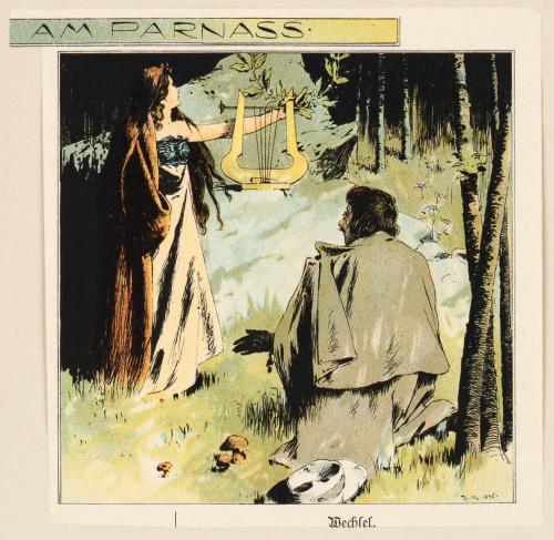 Koloman Moser, Probedruck zur Illustration "Am Parnass" von Fritz Eberhard, 1895, Strichätzung, ...