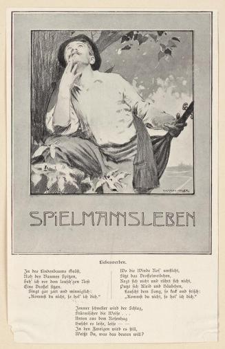 Koloman Moser, Probedruck zur Illustration "Spielmannsleben", 1896, Autotypie, kaschiert auf Ka ...