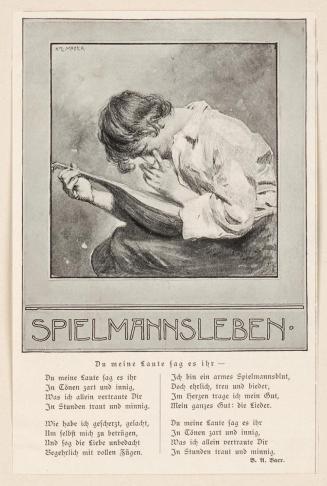 Koloman Moser, Probedruck zur Illustration "Spielmannsleben" von B. A. Baer, 1896, Autotypie, k ...