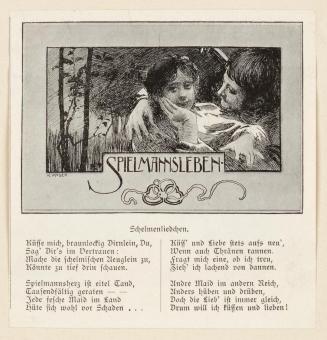 Koloman Moser, Probedruck zur Illustration "Spielmannsleben", 1896, Autotypie, kaschiert auf Ka ...