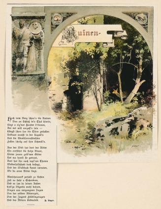 Koloman Moser, Probedruck zur Illustration "Ruinen" von F. Unger, 1895, Strichätzung, kaschiert ...