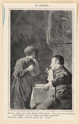 Koloman Moser, Probedruck zur Illustration "Zu aufrichtig", 1896, Autotypie, kaschiert auf Kart ...