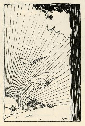 Koloman Moser, Illustration „Mädchen mit Schmetterlingen“, 1895, Buchdruck, Blattmaße: 18,1 × 1 ...