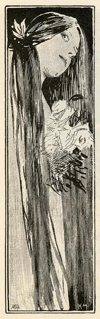 Koloman Moser, Illustration „Mädchen“, 1895, Buchdruck, Blattmaße: 18,1 × 11,7 cm, WStLa/Künstl ...