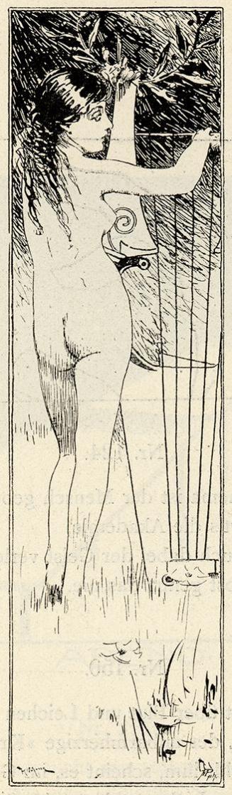 Koloman Moser, Illustration „Weiblicher Rückenakt stehend“, 1895, Buchdruck, Blattmaße: 18,1 ×  ...