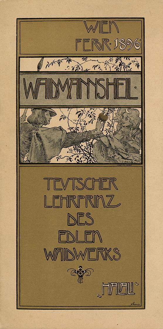 Koloman Moser, Waidmannsheil. Teutscher Lehrprinz des edlen Waidwerks, 1896, Buchdruck in Farbe ...