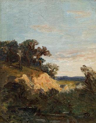 Tina Blau, Landschaft, um 1870, Öl auf Leinwand, kaschiert auf Karton, 26,5 × 21 cm, Privatbesi ...