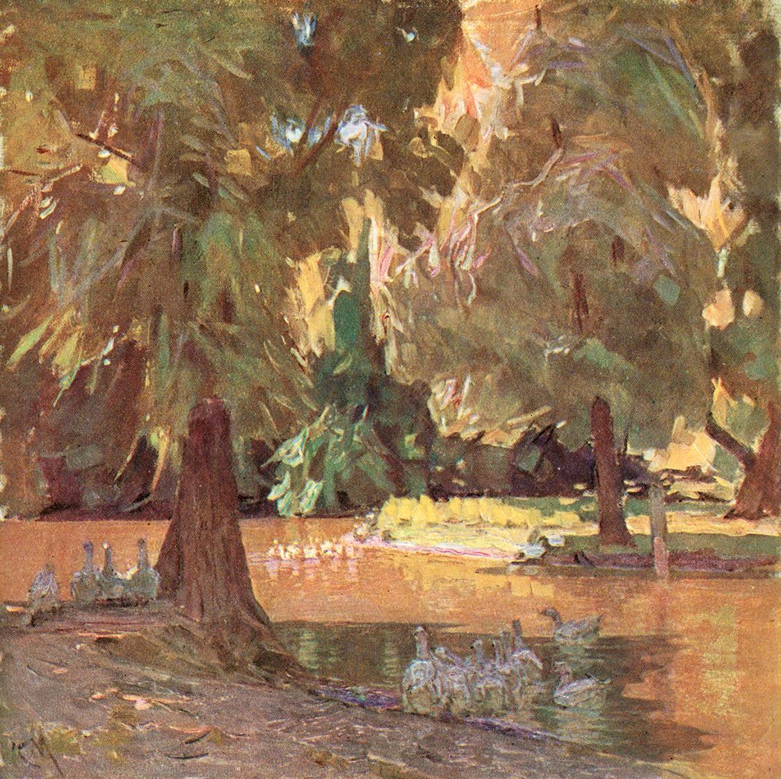 Carl Moll, Gänseteich, 1929, Öl, Unbekannter Besitz