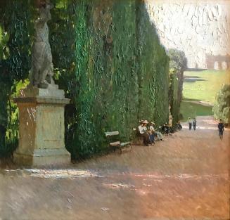 Carl Moll, Der Park von Schönbrunn mit Blick zur Gloriette, 1910 um, Öl auf Holz, Privatbesitz