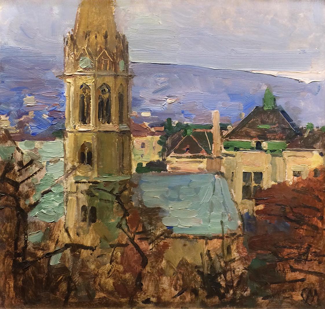 Carl Moll, Heilgenstadt, 1919, Öl auf Holz, 35,5 × 34,5 cm